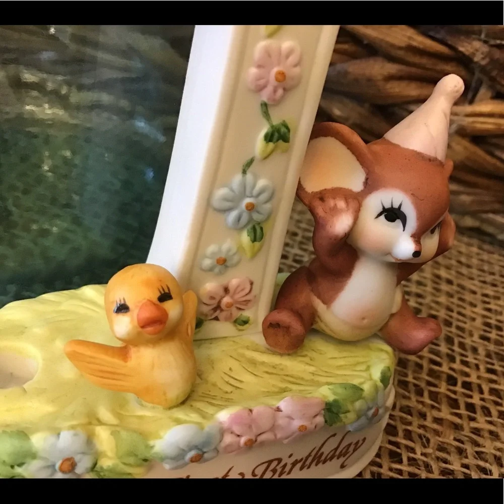 Vintage 80’s cake topper candle holder for first birthday.
